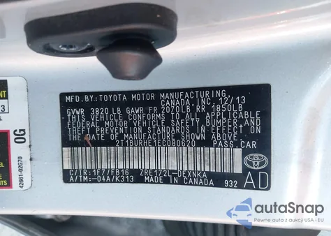 2014 Toyota Corolla Le из США, поврежденный, VIN 2T1BURHE1EC080620